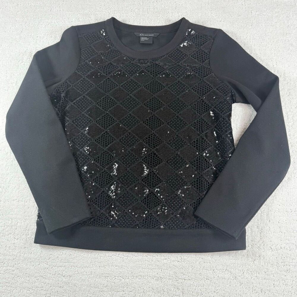 Armani Exchange A/X black sequin mesh argyle crew neck sweatshirt - US Women’s M